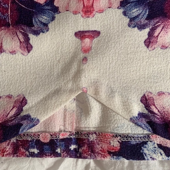 White Mini Dress w/ Pink/Purple Flowers and Cutout - Picture 3 of 6